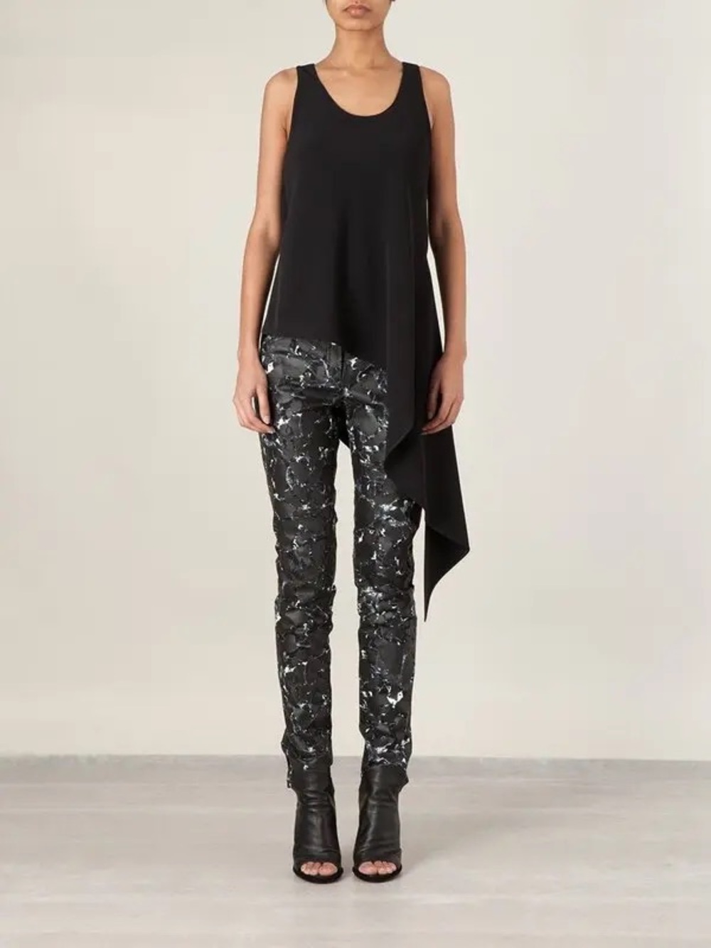 Balenciaga Black Skinny Pants with White Abstract Marble